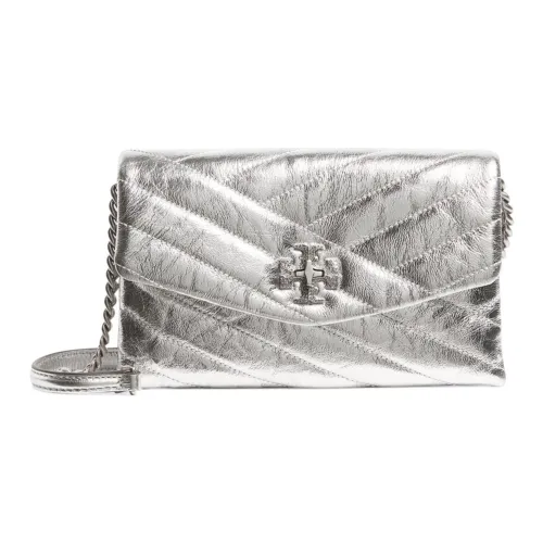 TORY BURCH Kira Pleated Metallic Leather Chain Wallet Shoulder Bag Crossbody Bag Regular Women's Silver