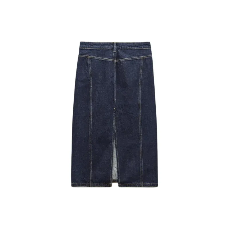 ZARA Trf Denim Long Skirts Women's Sea Blue-1