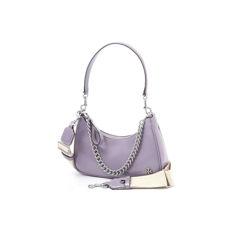 TORY BURCH 151 MERCER Patent Leather, Leather Crescent Bag, Shoulder Bag, Handbag Small Size Women's Mint Purple-1