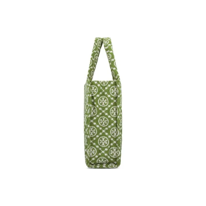 TORY BURCH T Monogram Cotton With Jacquard Tote Bag, Shopping Bag, Handbag, Shoulder Bag Women's Green-2