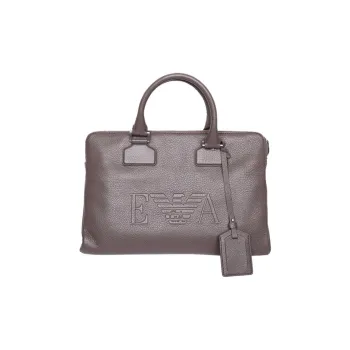 EMPORIO ARMANI Cow Leather Briefcase, Handbag Men's Coffee