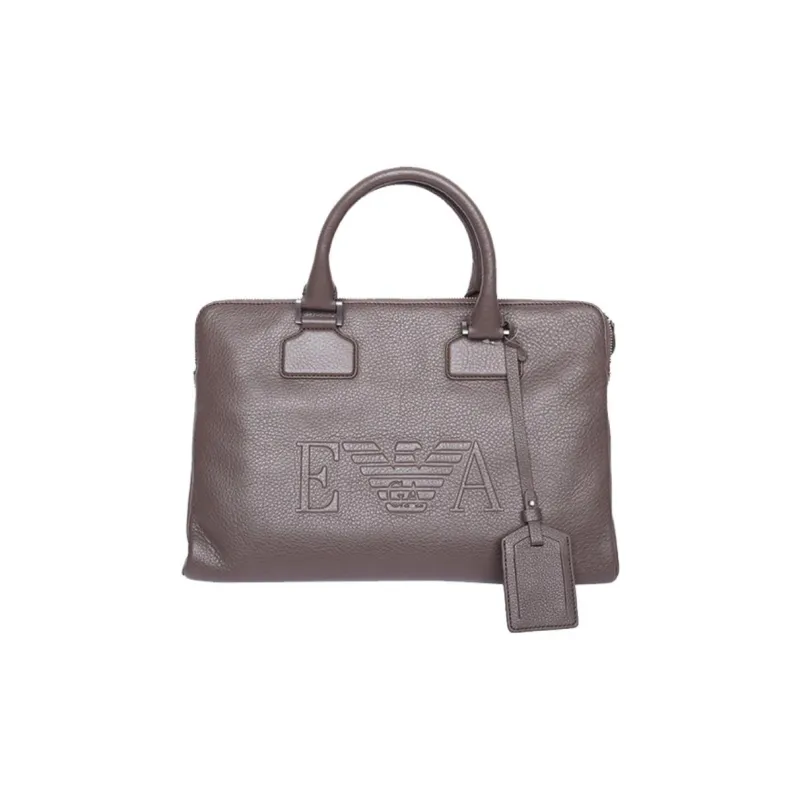 EMPORIO ARMANI Cow Leather Briefcase, Handbag Men's Coffee-0