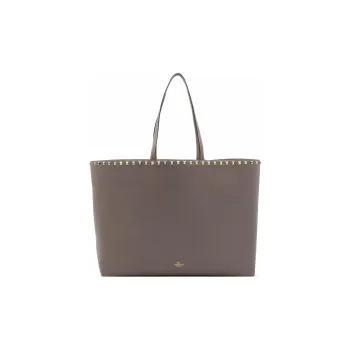 Valentino Rockstud Grain Calfskin Tote Shoulder Bag, Handbag Large Size Women's Taupe