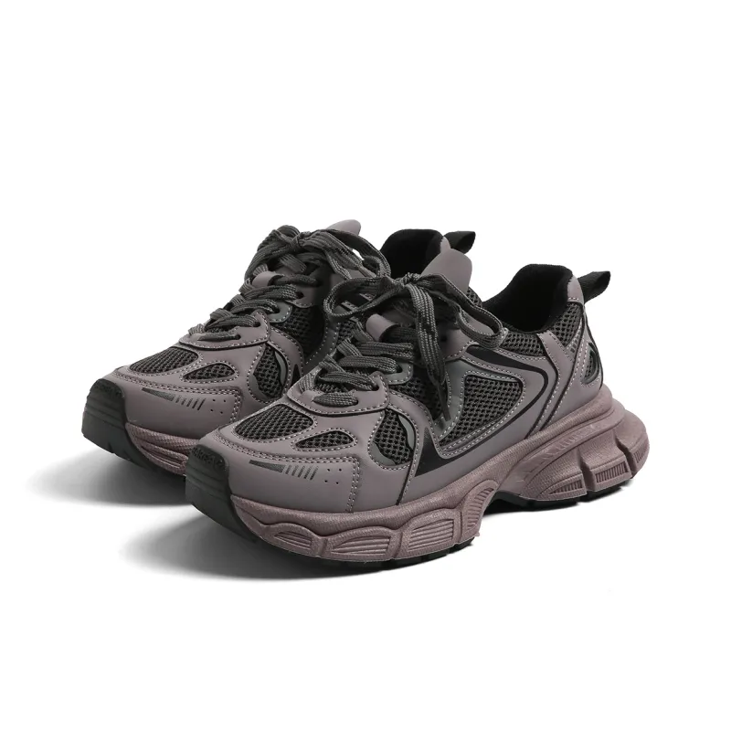 HUANQIU Cushioned Wear Resistant Breathable Low Top Chunky Sneakers Women's Purple-2