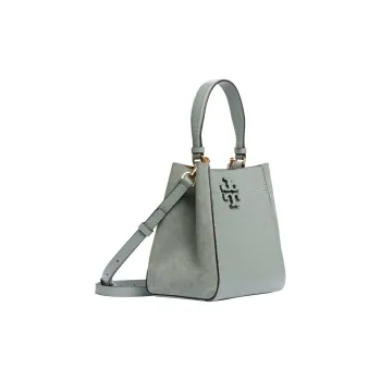 TORY BURCH McGraw Leather Suede Bonded Bucket Bags Shoulder Bag Crossbody Bag Handbag Small Size Women's Porcelain Blue
