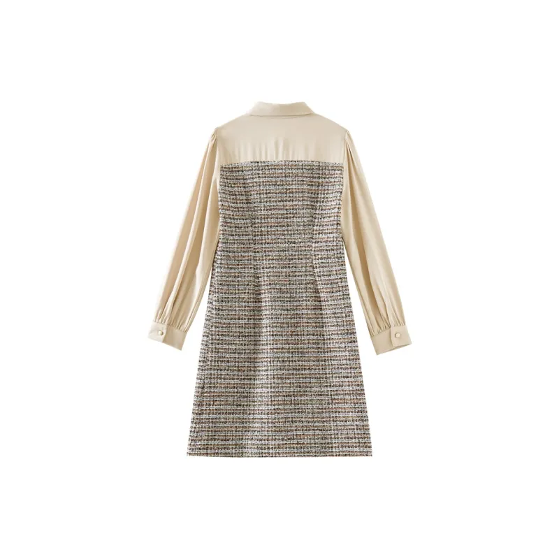 OUNIXUE Long-Sleeved Dresses Women's Khaki Multicolor-1