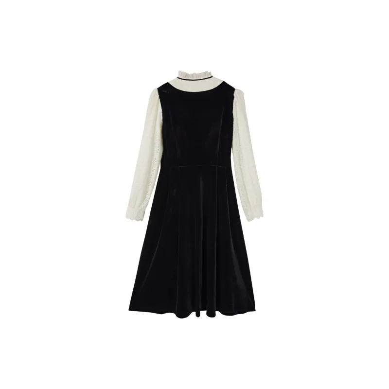XIANGYING Long Sleeved Dress Women's Black-1