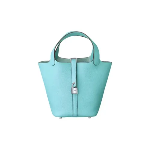 HERMES Picotin Clemence Bullock Leather Basket Bag Handbag Bucket Bag Women's 3P Macaron Blue