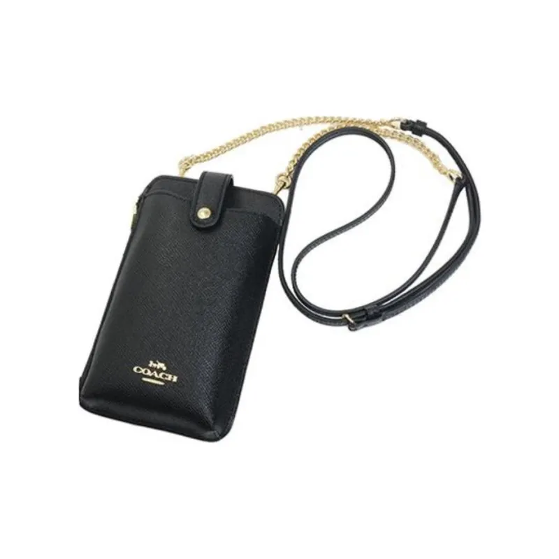 COACH Leather Crossbody Bag With Cell Phone Pouch Trumpets Women's Black-3