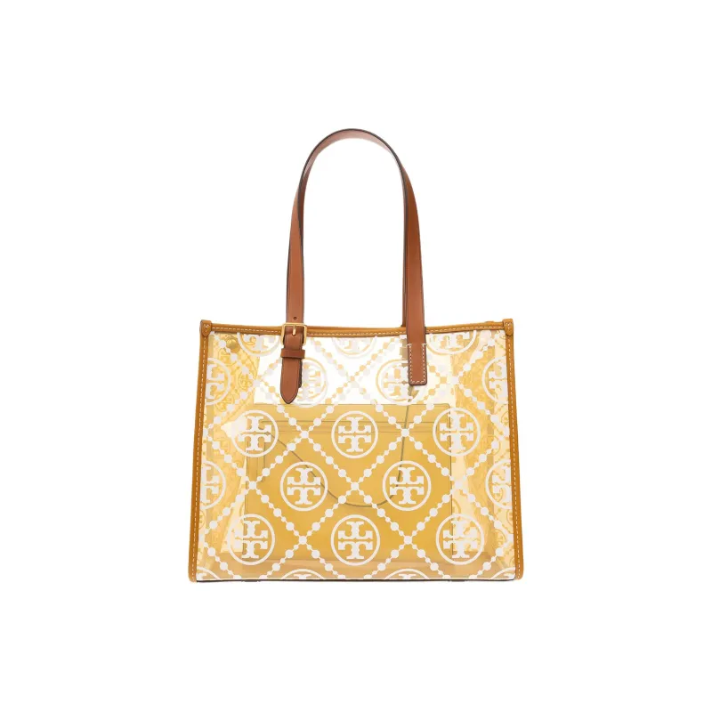 TORY BURCH T Monogram Leather Patchwork With TPU Tote Bag, Shopping Bag, Handbag Trumpets Women's Yellow-0