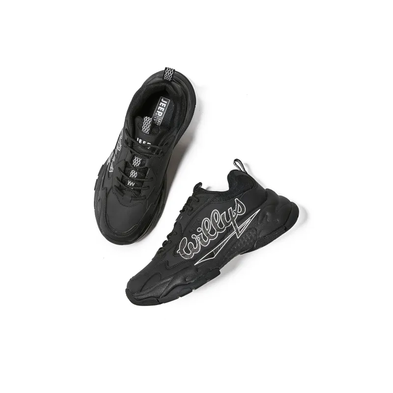JEEP SPIRIT Slip Resistant, Abrasion Resistant, Waterproof, Height Increasing Low Top Chunky Sneakers Men's Black-4