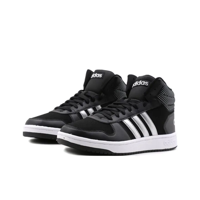 Adidas Hoops 2.0 Anti-Slip Wear-Resistant Mid-Top Vintage Basketball Shoes Men's Black White-1