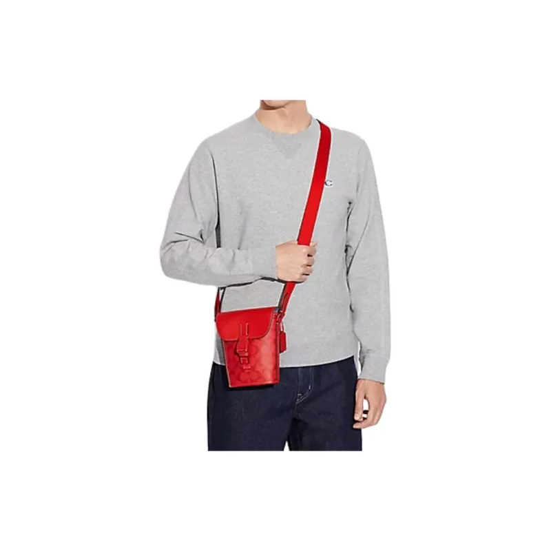 COACH Track Coated Canvas With Cow Leather Shoulder Bag Crossbody Bag Mini Men's Red-4