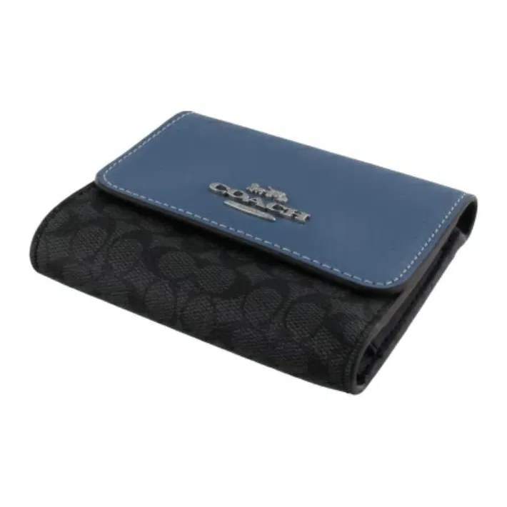 COACH Trifold Wallet Coated Canvas With Leather Coin Purses Wallets Small Size Women's Silver/Graphite/Light Mist-3
