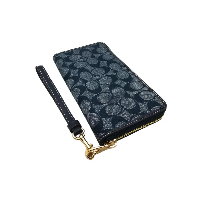 COACH Zip Around Canvas And Smooth Leather Clutch Wallet Trumpets Women's Blue-2