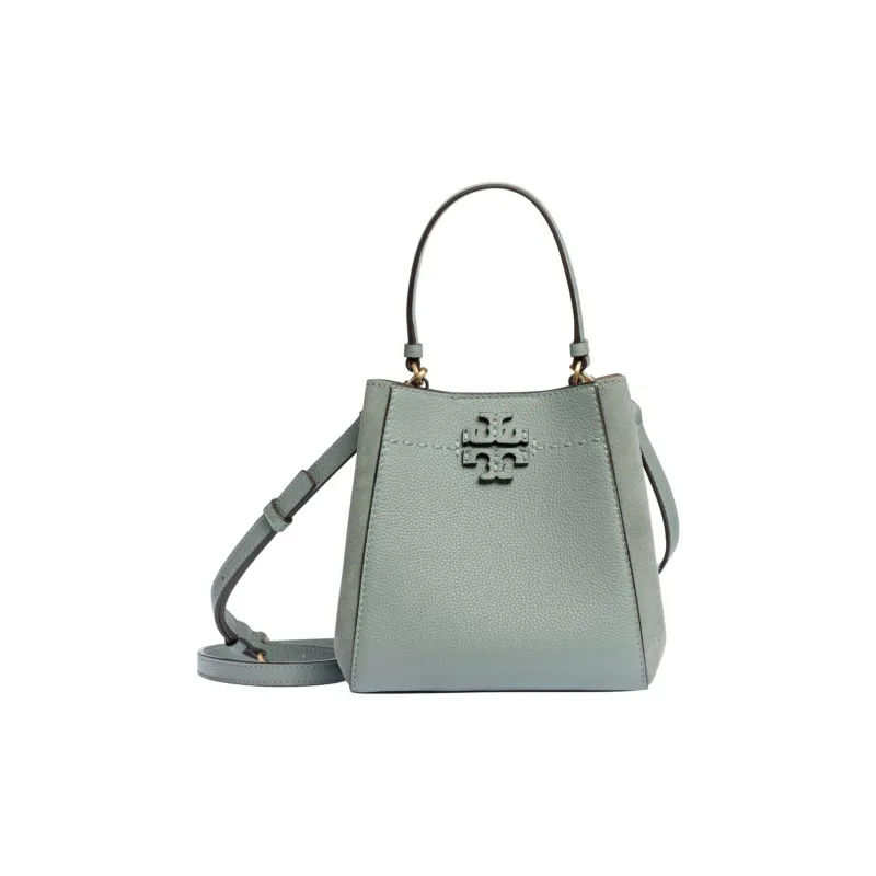 TORY BURCH McGraw Leather With Suede Bucket Bag, Shoulder Bag, Crossbody Bag, Handbag Trumpets Women's Porcelain Blue-1