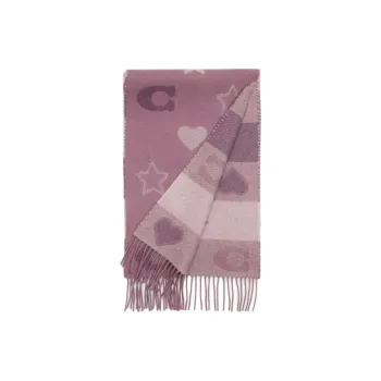 COACH Wool Knit Scarves Unisex Purple