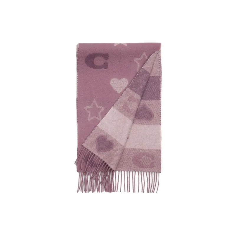 COACH Wool Knit Scarves Unisex Purple-0