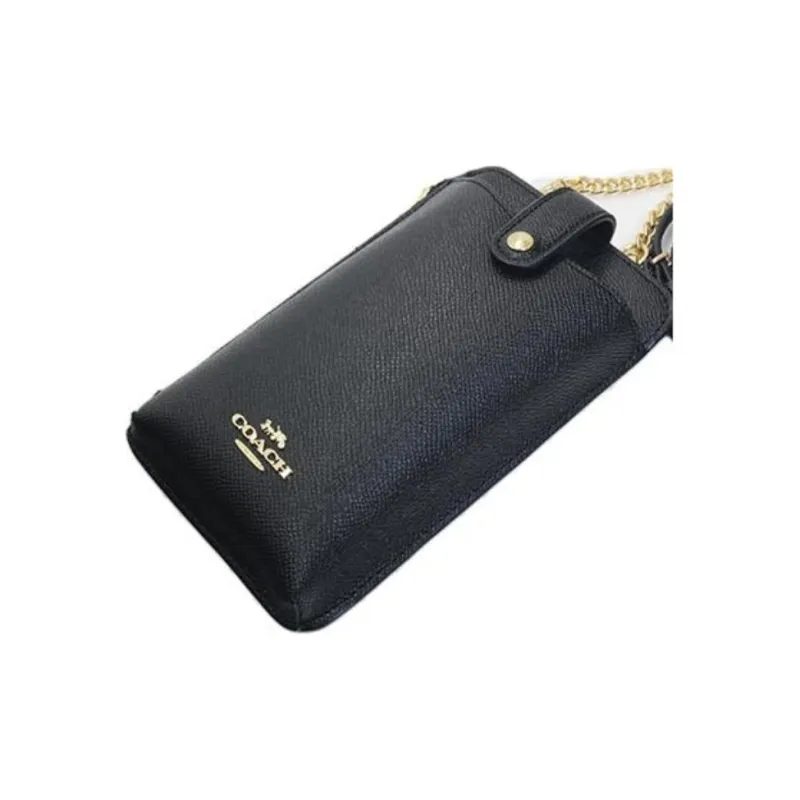 COACH Leather Crossbody Bag With Cell Phone Pouch Trumpets Women's Black-4