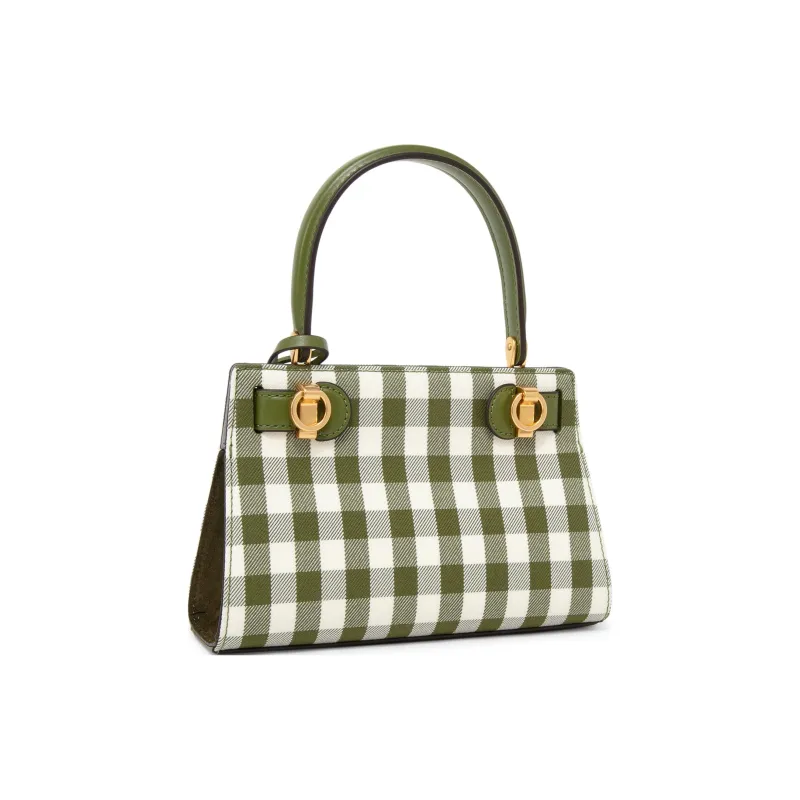TORY BURCH Lee Radziwill Fabric With Leather Handbag Shoulder Bag Crossbody Bag Mini Women's Olive Green & White-1