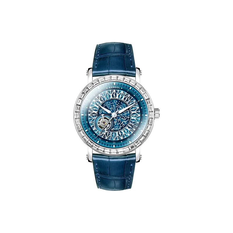 KANGOL Automatic Mechanical Movement Genuine Leather Strap Watch Men's Watches Cut Out Dial-6