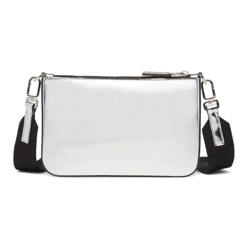 PRADA Shiny Leather Shoulder Bag Crossbody Bag Men's Mirror Finish Silver-2