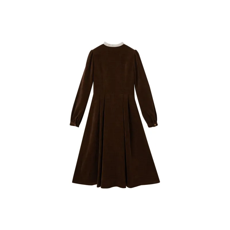 XIANGYING Long Sleeved Dress Women's Coffee-1