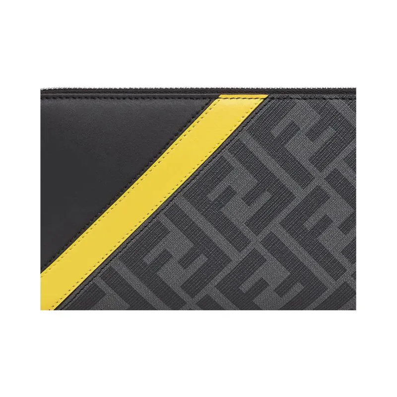 FENDI Leather Wallet Men's Gray/Yellow-3