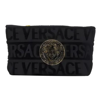 VERSACE Barocco Cotton Toiletry Bag Makeup Bag Large Size Women's Black
