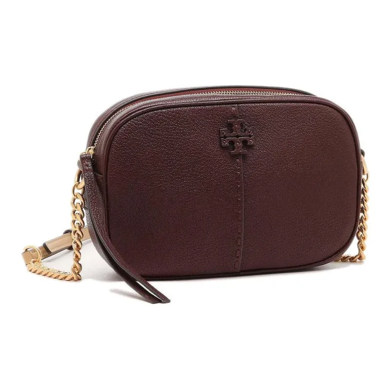 TORY BURCH McGraw Litchi Grain Leather Camera Bag, Handbag, Shoulder Bag Women's Red Brown-1