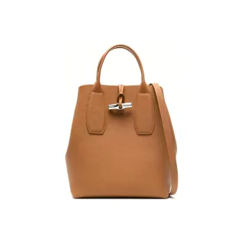 LONGCHAMP Roseau Cow Leather Tote Bag, Shopping Bag, Shoulder Bag, Handbag Medium Size Women's Caramel Brown