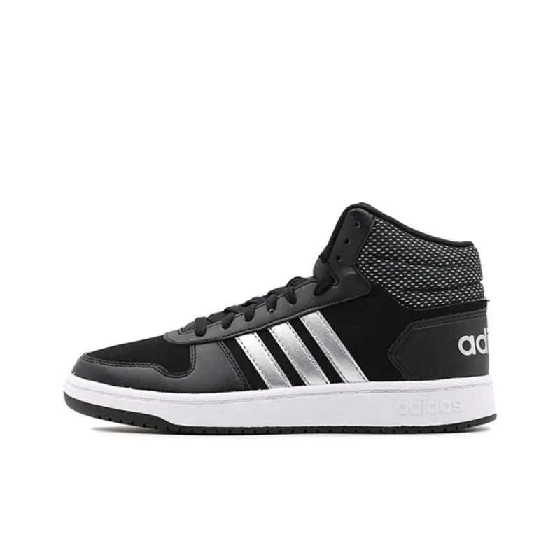 Adidas Hoops 2.0 Anti-Slip Wear-Resistant Mid-Top Vintage Basketball Shoes Men's Black White-0