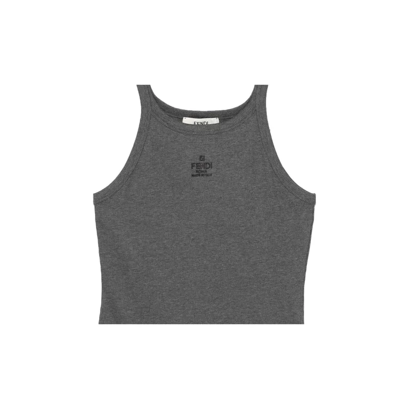 FENDI Logo Embroidered Sleeveless Ribbed Top-2