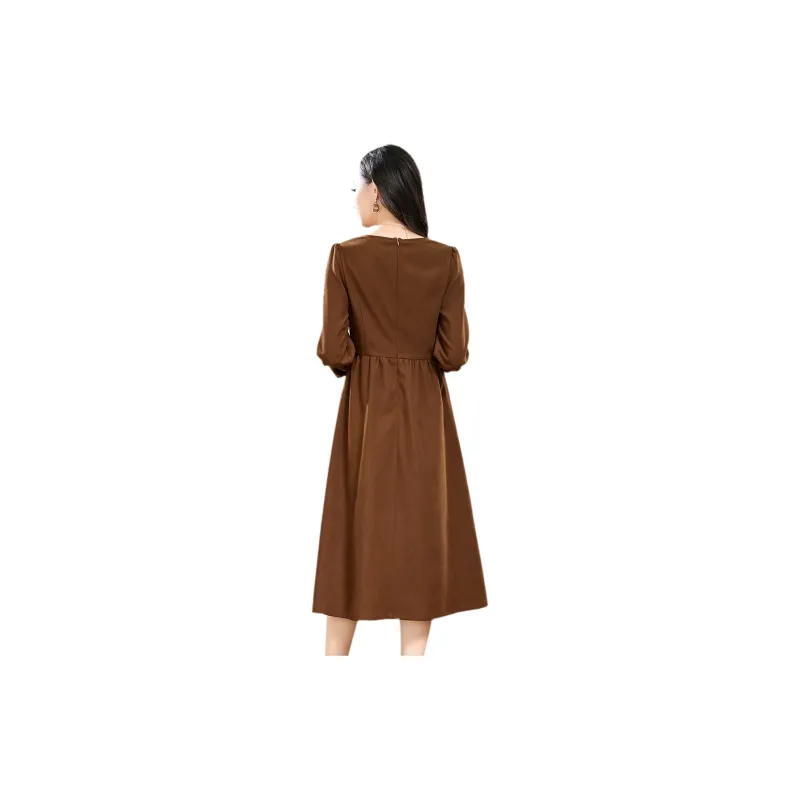 SMEN Long Sleeved Dresses Women's Coffee-1