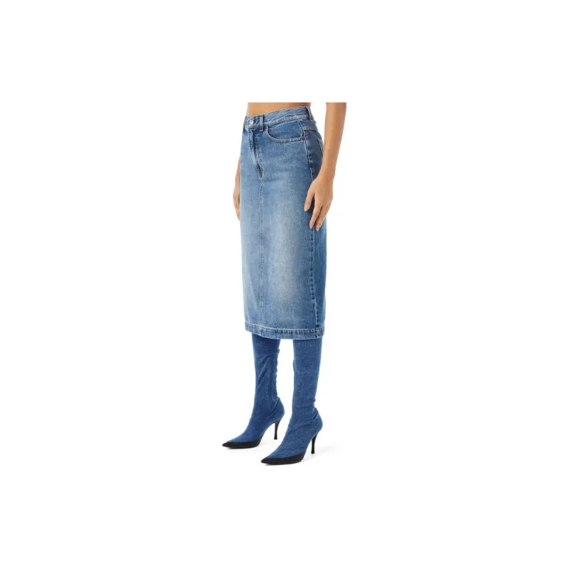 DIESEL Denim Long Skirts Women's Blue-4