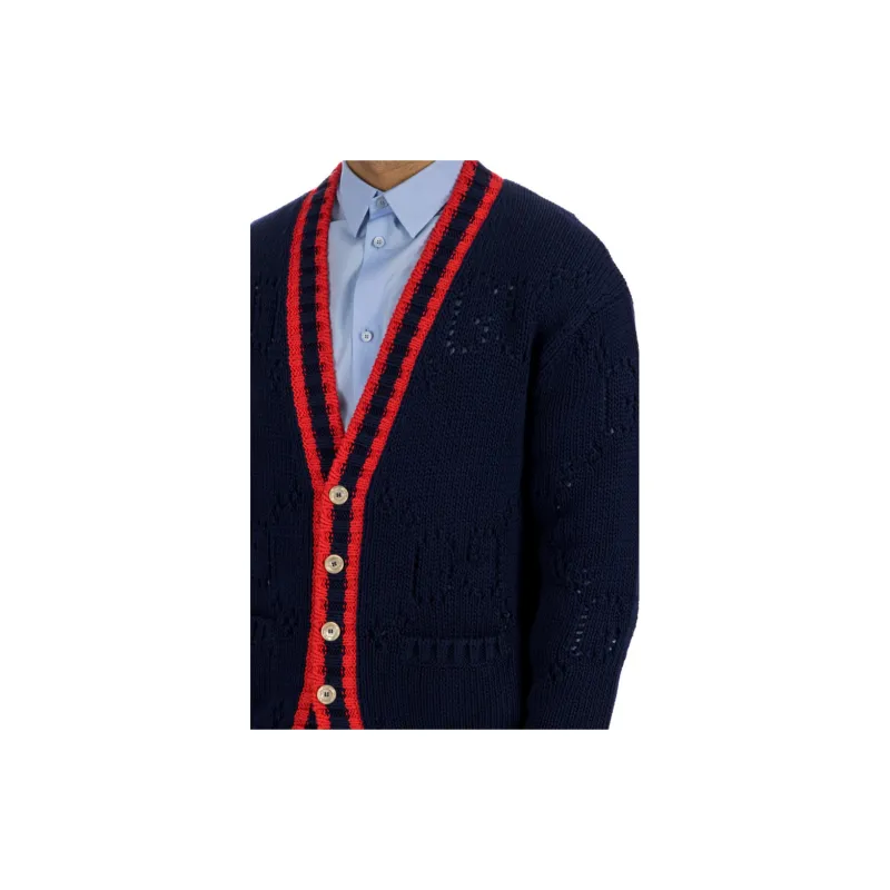 GUCCI Gg Perforated Wool Cardigan-3