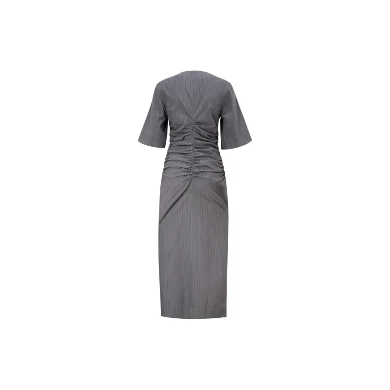 GANNI Striped Suiting V Neck Fitted Dress-1