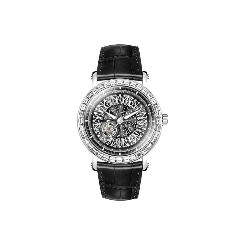 KANGOL Automatic Mechanical Movement Genuine Leather Strap Watch Men's Watches Cut Out Dial-0