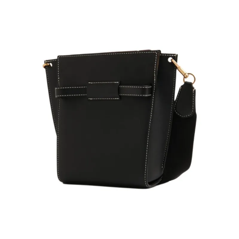 TORY BURCH Lee Radziwill Leather With Suede Trim Bucket Bag, Shoulder Bag, Crossbody Bag Women's Black-1