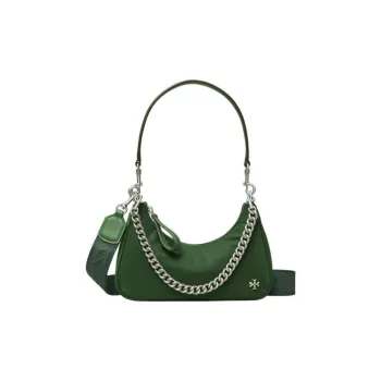 TORY BURCH MERCER Recycled Nylon With Leather Trim Crescent Bag Portable Crossbody Bag Shoulder Bag Women's Dark Green