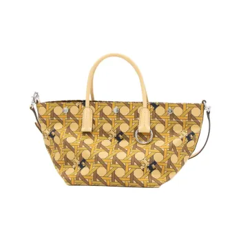 TORY BURCH Canvas With Leather Trim Tote Bag, Shopping Bag, Shoulder Bag, Handbag Trumpets Women's Tan
