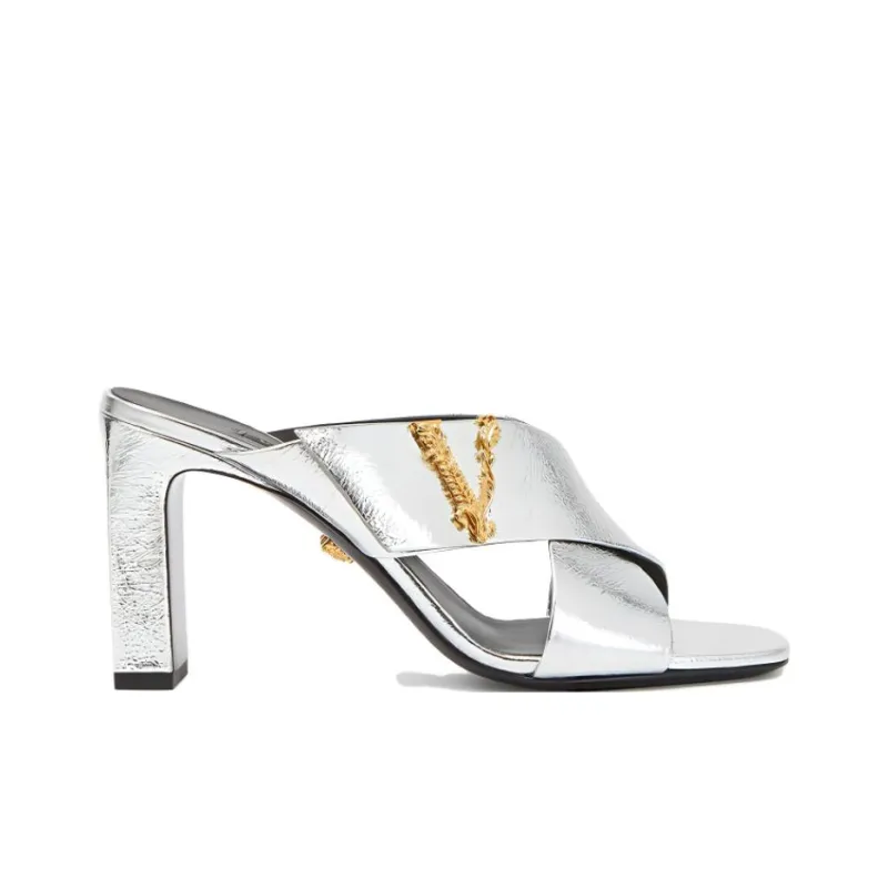 VERSACE Slide Slippers Women's Silver-2