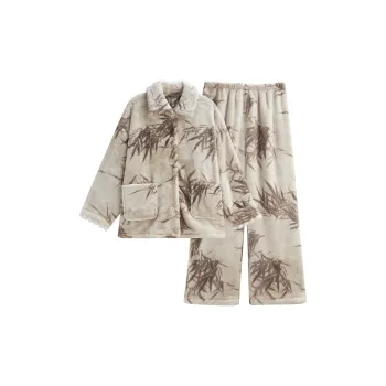 Same Language Pajama Set Women's Apricot Gray · Bamboo Leaves