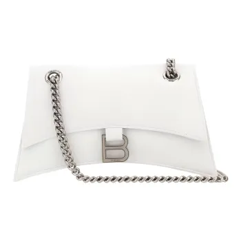Balenciaga CRUSH Burnished Cow Leather Portable Crossbody Bag, Shoulder Bag Small Size Women's White