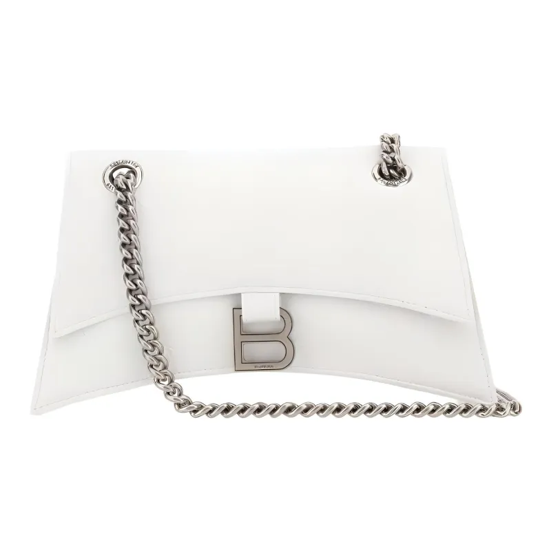 Balenciaga CRUSH Burnished Cow Leather Portable Crossbody Bag, Shoulder Bag Trumpets Women's White-0