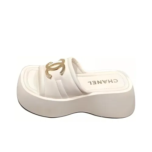 chanel Launch Slide Slippers Women's White
