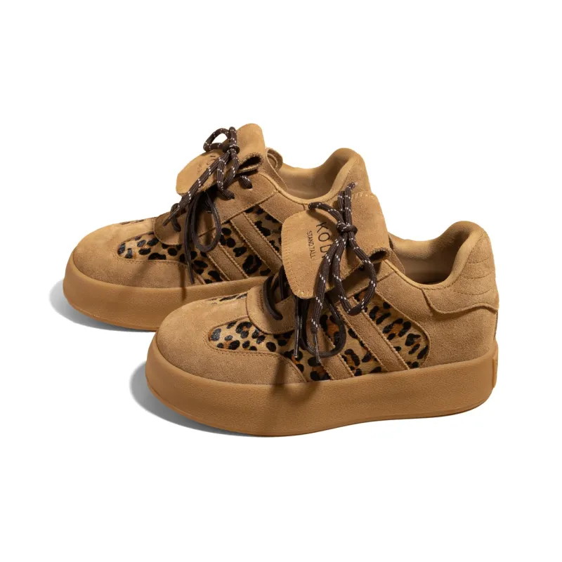 KODI Anti-Slip And Wear-Resistant Height Increasing Low-Top Skateboard Shoes Women's Leopard Print-1