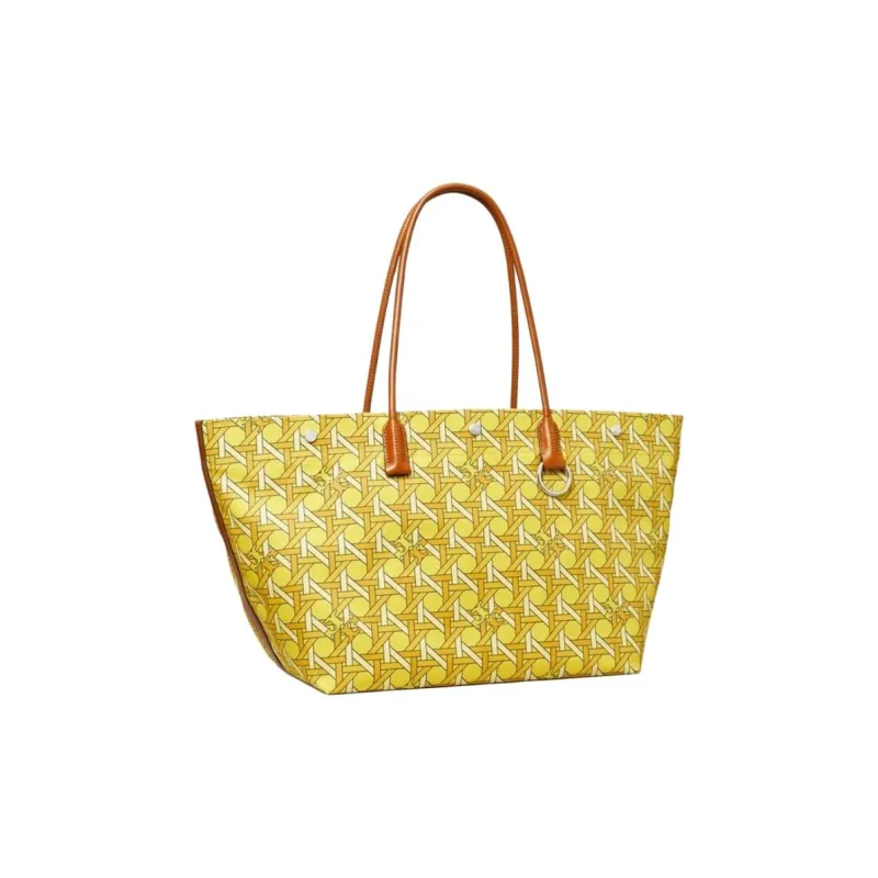 TORY BURCH Canvas With Leather Trim Tote Bag Shopping Bag Handbag Shoulder Bag Women's Saffron-1