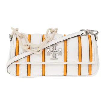 TORY BURCH Kira Nappa Leather With Patent Leather Shoulder Bag, Crossbody Bag, Handbag Small Size Women's White