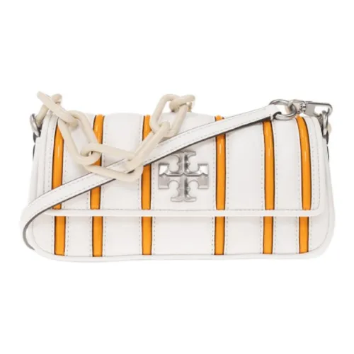 TORY BURCH Kira Nappa Leather With Patent Leather Shoulder Bag, Crossbody Bag, Handbag Small Size Women's White
